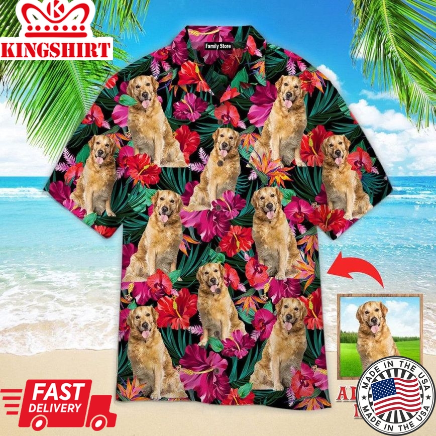 Golden Retriever Palm Tree Island Custom Hawaiian Shirt