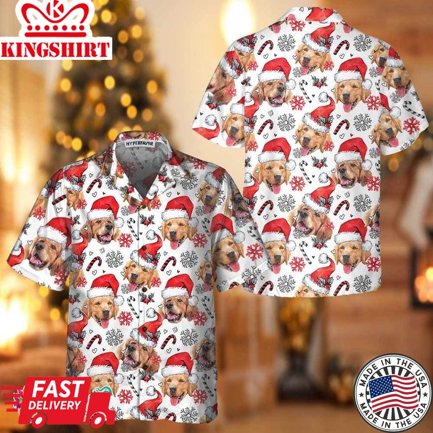 Golden Retriever Santa Hawaiian Shirt, Funny Christmas Dog Shirt For Men & Women, Best Christmas Gift