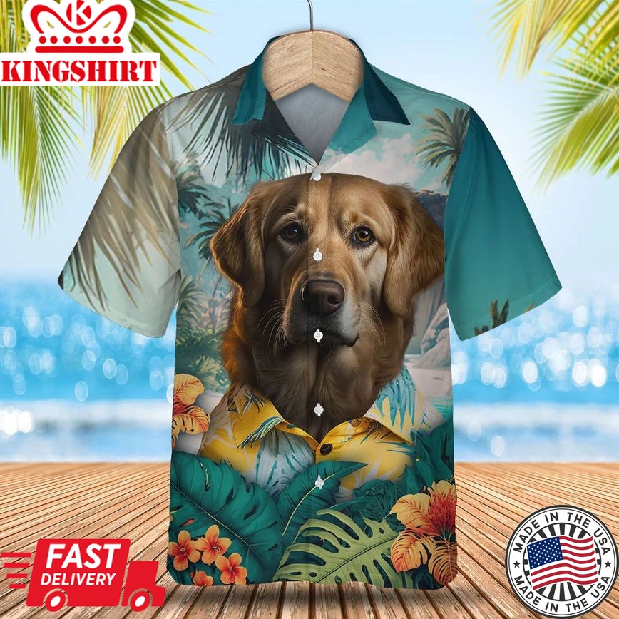 Golden Retriever Tropic Escape - Discover the Magic of Hawaii with this Vibrant Shirt