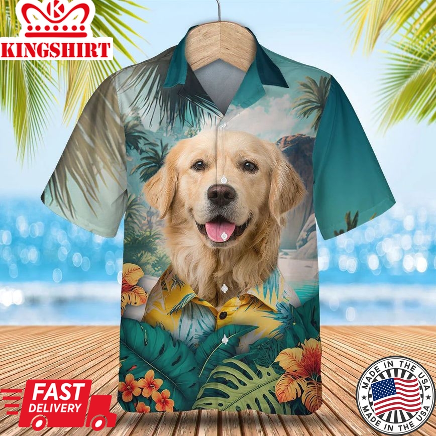 Golden Retriever Tropical Getaway - Embrace the Aloha Vibes with this 3D Trendy Hawaiian Shirt