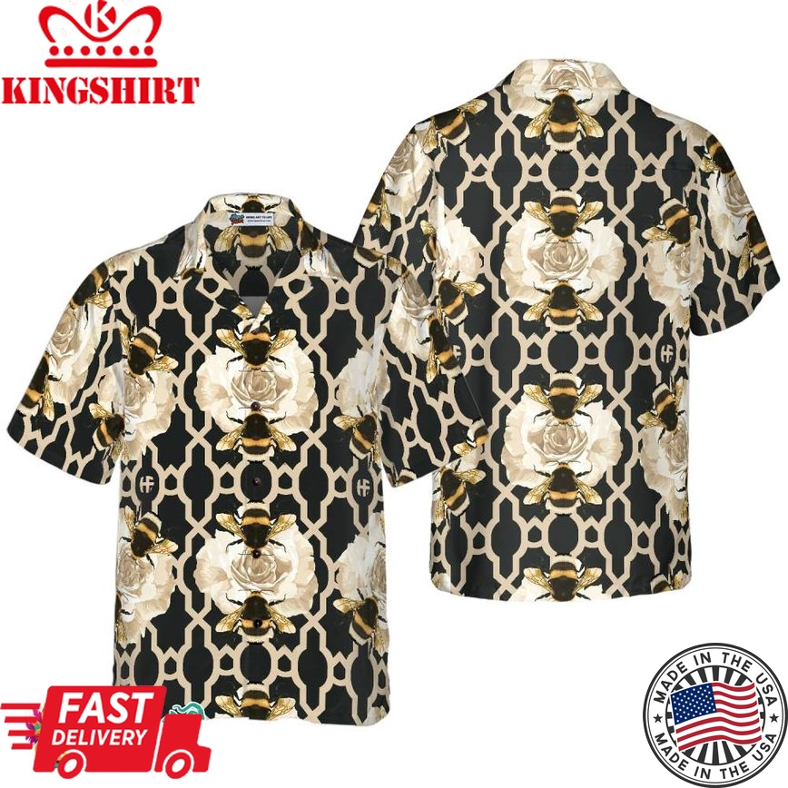 Golden Roses & Bees Hawaiian Shirt