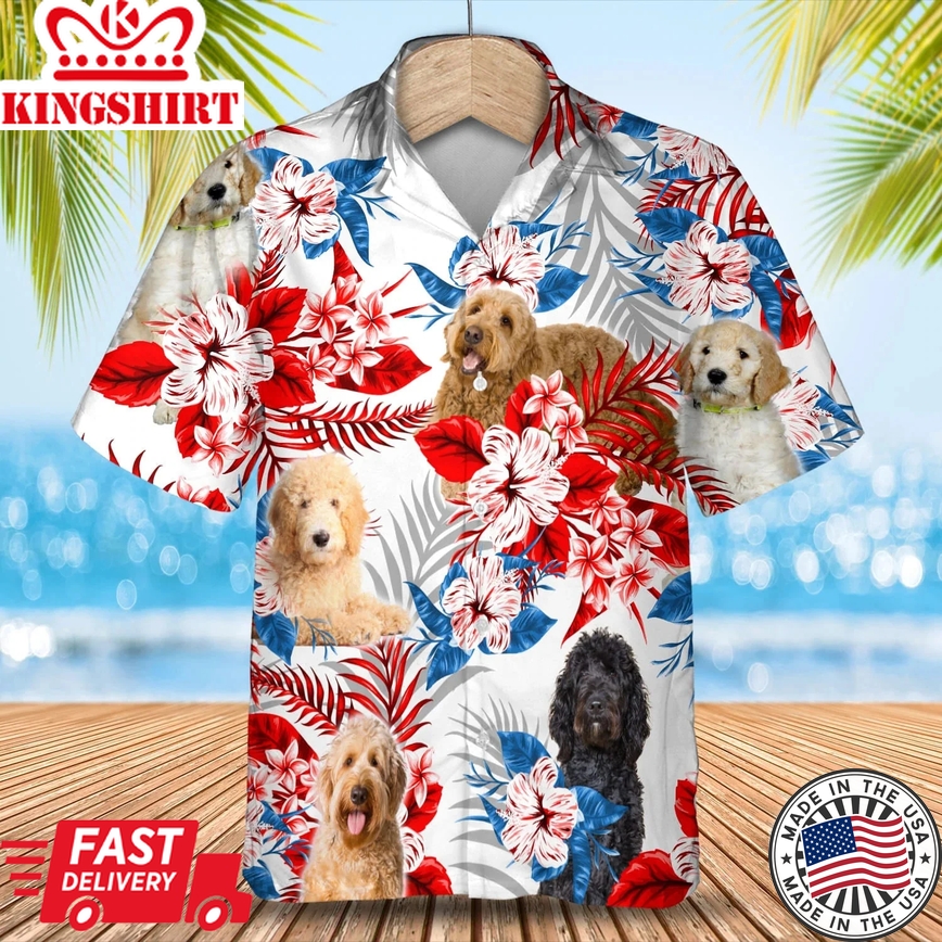 Goldendoodle American Flag Trendy Hawaiian Shirt, Summer Aloha Shirt, Men Trendy Hawaiian Shirt, Gift For Summer