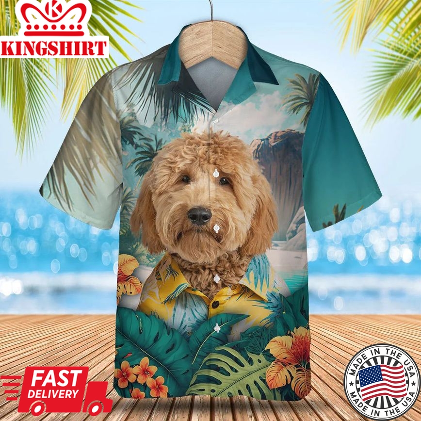 Goldendoodle Tropic Oasis - Experience Paradise with this Vibrant Trendy Hawaiian Shirt