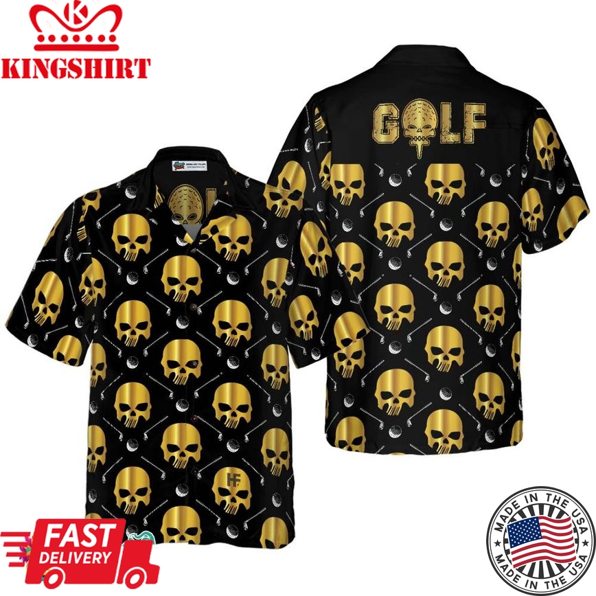 Golf And Golden Skull Pattern Hawaiian Shirt