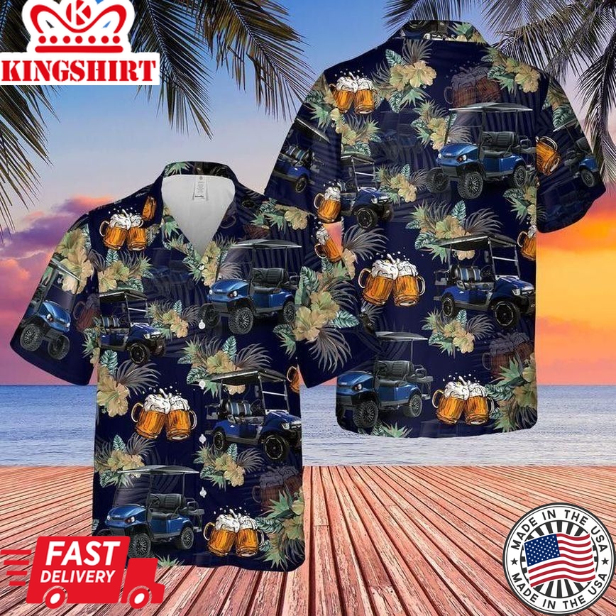 Golf Cart And Beer Trendy Hawaiian Shirt