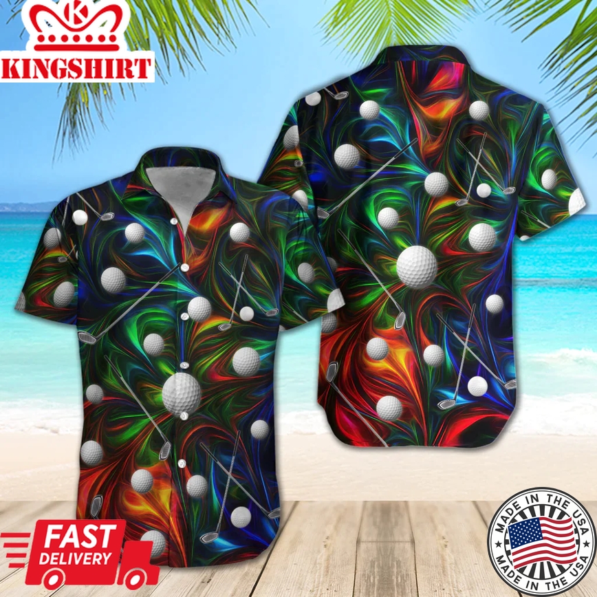 Golf Colorful Shirt Regular Fit Short Sleeve Slim Fit Casual Full Print Trendy Hawaiian Shirt