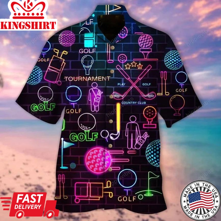 Golf Equipment Neon In Black Hawaiian Shirt