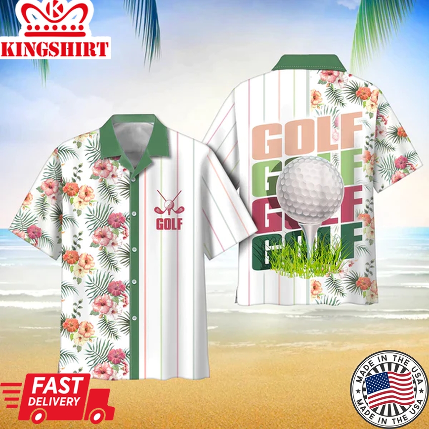 Golf Hibiscus Pattern Hawaii Shirt Button Down Short Sleeves Hawaiian Full Print Shirt