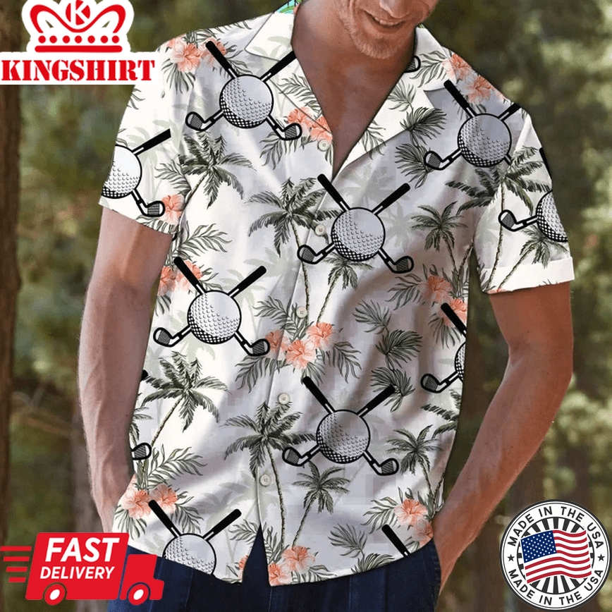 Golf Putter And Balls With Palm Trees Design Hawaiian Shirt