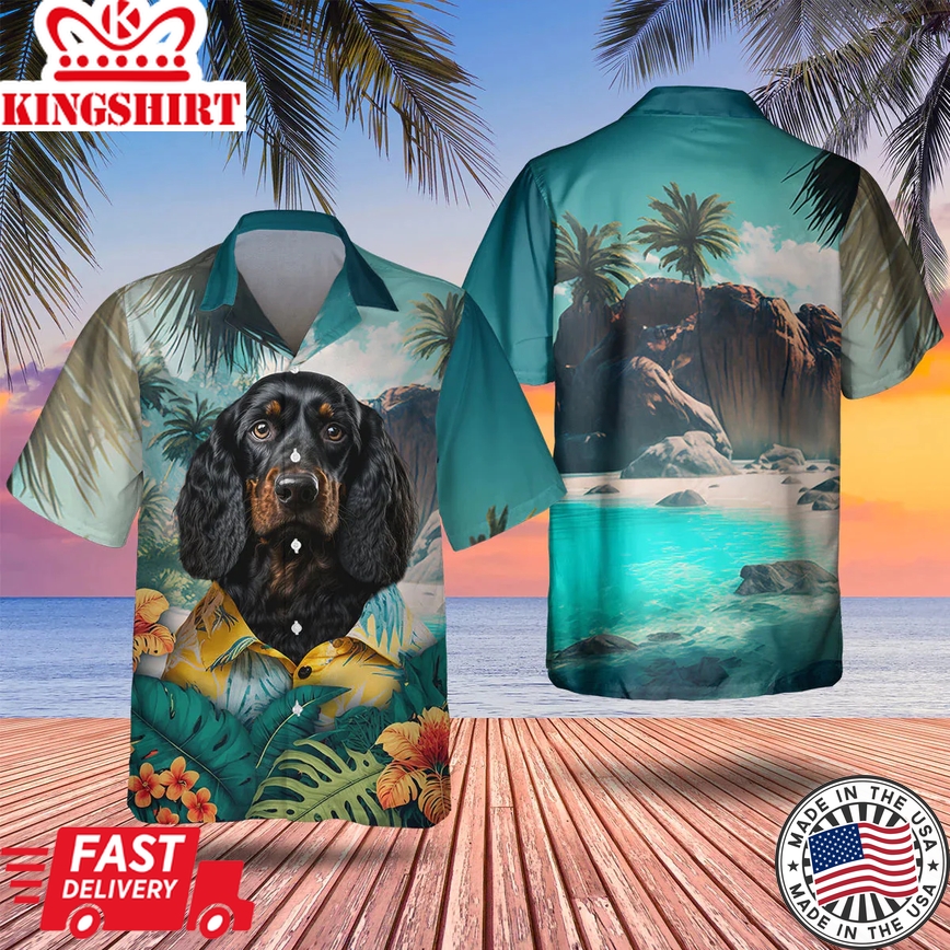 Gordon Setter 3D Tropical Trendy Hawaiian Shirt, Dog Lover Apparel, Summer Gifts For Dog Enthusiasts