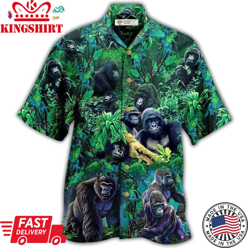 Gorilla Animals Family Of Gorillas In The Jungle Together Hawaiian Shirt