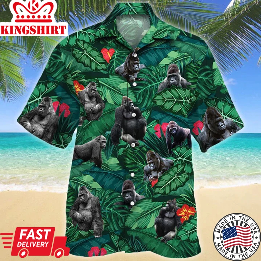 Gorilla Lovers Gift Trendy Hawaiian Shirt, Gorilla Aloha Shirt, Summer Short Sleeve Hawaiian Aloha Shirt For Men, Women