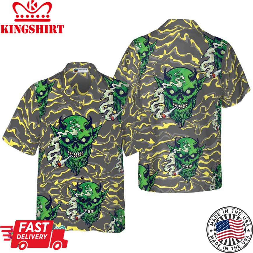 Gothic Satan Smokes Green Thing Hawaiian Shirt, Goth Hawaiian Shirt For Men And Women