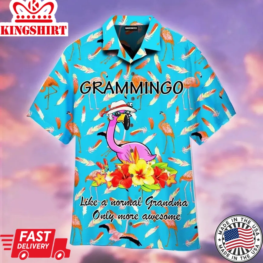 Grammingo Pink Flamingo Grandma Trendy Hawaiian Shirt For