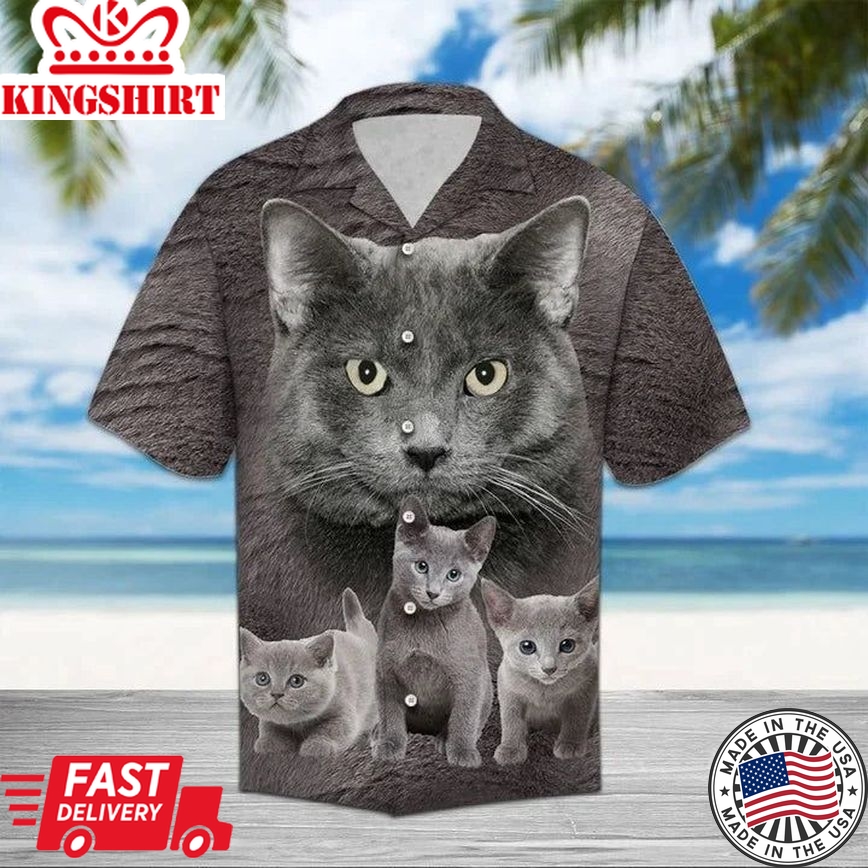 Gray Russian Cat Staring At You Hawaiian Shirt