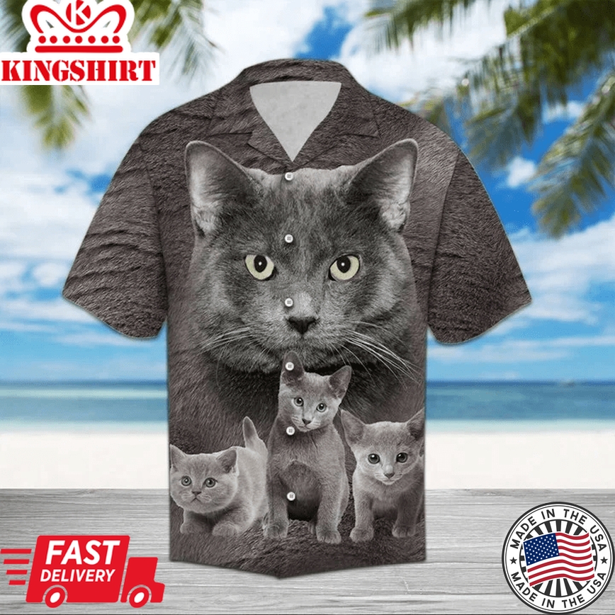 Gray Russian Cat Staring At You Trendy Hawaiian Shirt