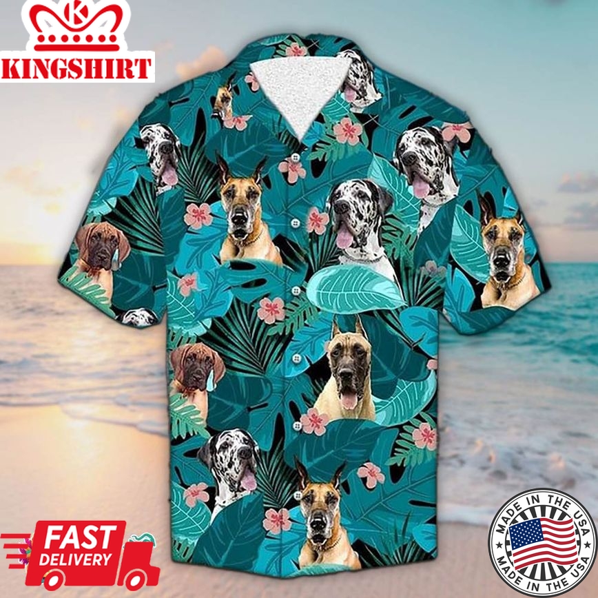 Great Dane Aloha Shirt Tropical Great Dane Hawaiian Aloha Beach Shirt