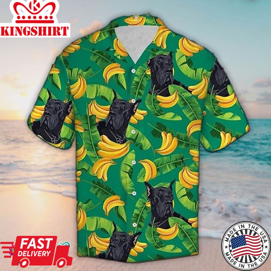 Great Dane Hawaiian Shirt Great Dane & Banana Hawaiian Aloha Beach Shirt