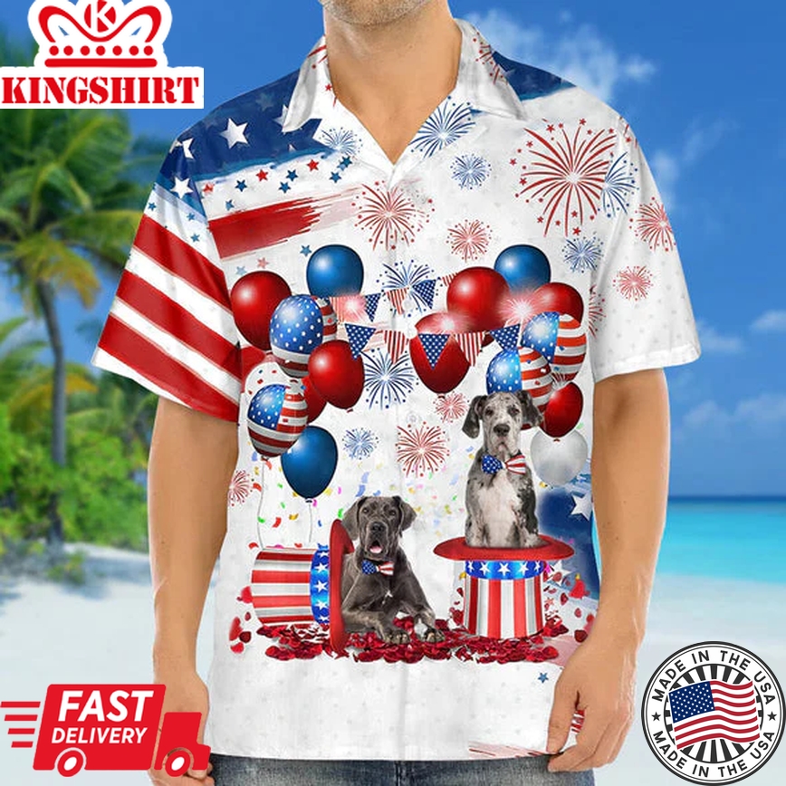 Great Dane Independence Day Trendy Hawaiian Shirt For Men And Women, 4Th Of July Trendy Hawaiian Shirt