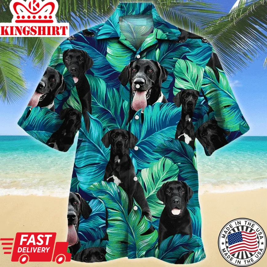 Great Dane Trendy Hawaiian Shirt, Dog Lover Trendy Hawaiian Shirts For Men Summer Button Down Mens Trendy Hawaiian Shirts Short Sleeve