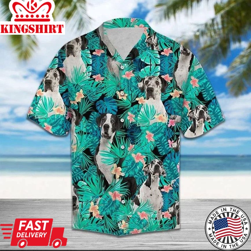 Great Dane Tropical Forest Hawaiian Shirt, Great Dane Summer Hawaii Shirt For Men