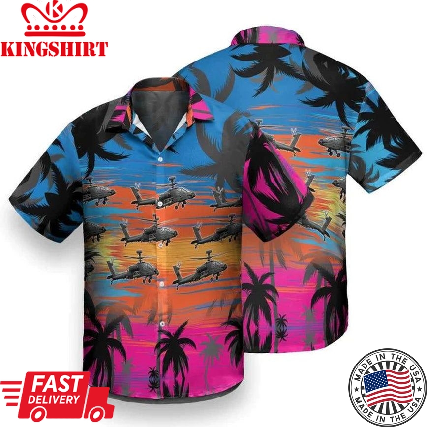 Great Helicopter Flies Dawn Sky Hawaiian Shirt