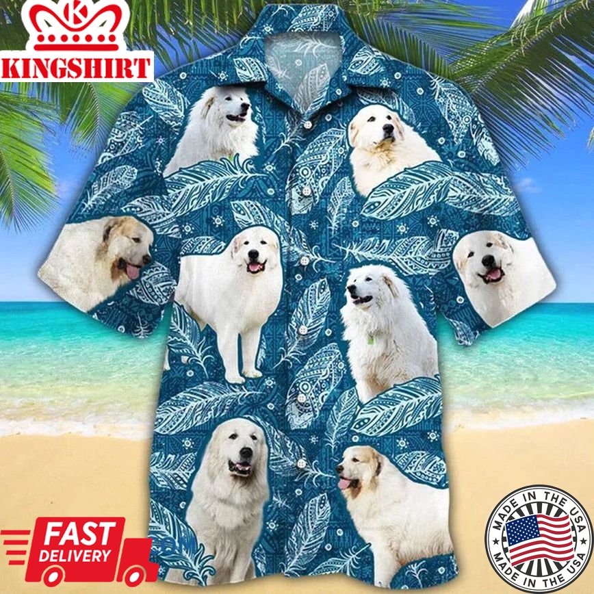 Great Pyrenees Dog Lovers Blue Feather Hawaii Hawaiian Shirt