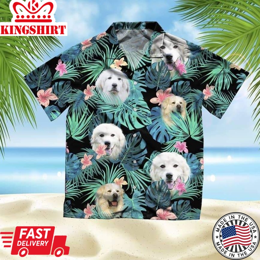 Great Pyrenees Trendy Hawaiian Shirt, Dog Summer Leaves Trendy Hawaiian Shirt, Unisex Print Aloha Short Sleeve Casual Shirt Summer Gifts