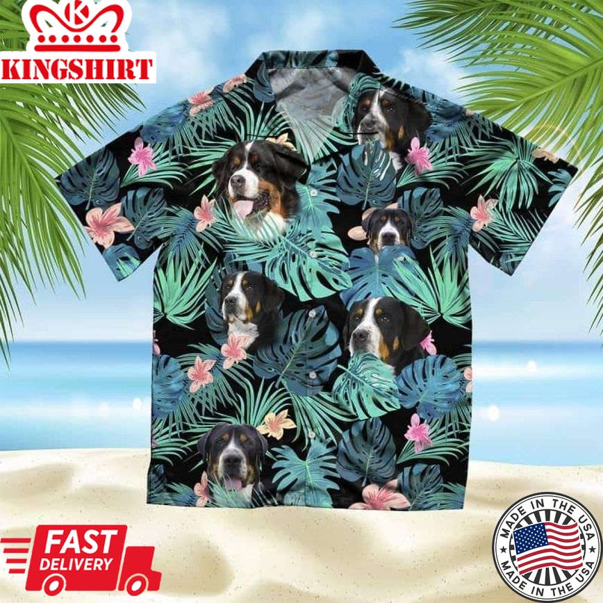 Greater Swiss Md Trendy Hawaiian Shirt, Dog Summer Leaves Trendy Hawaiian Shirt, Unisex Print Aloha Short Sleeve Casual Shirt Summer Gifts