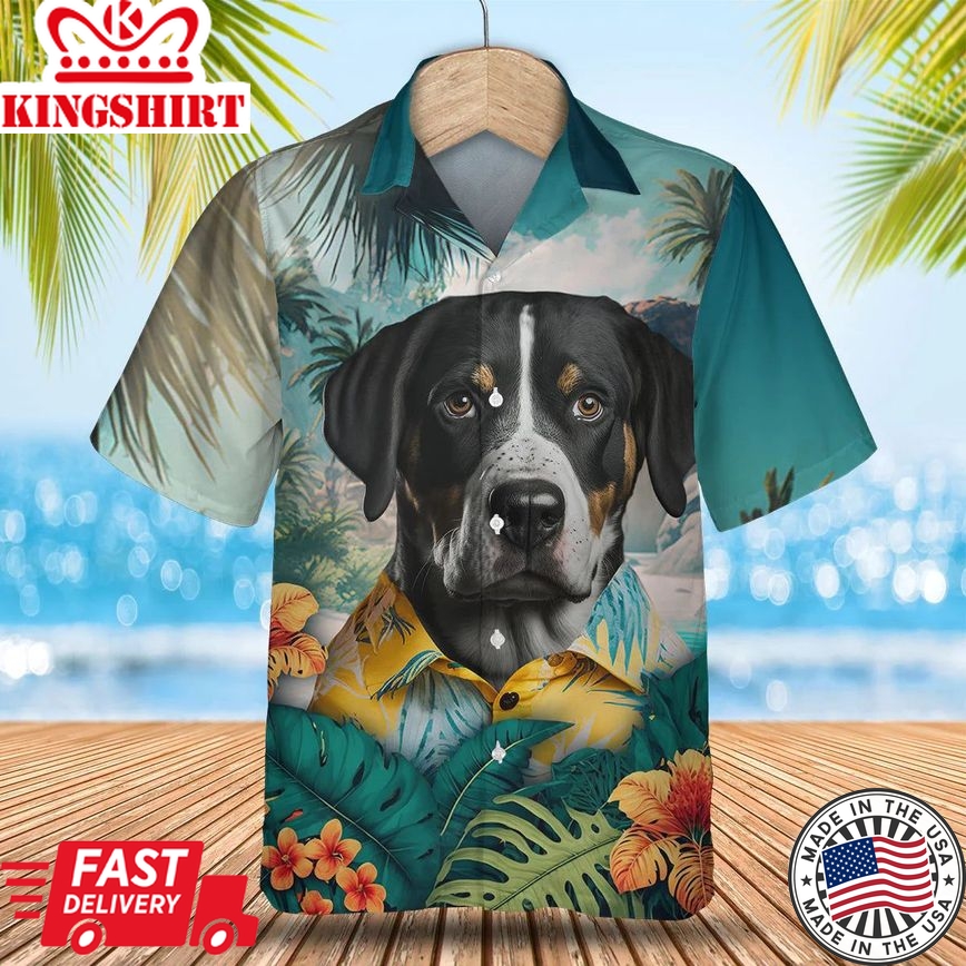 Greater Swiss Mountain Dog Tropic Oasis - Stand Out in the Tropics with this 3D Trendy Hawaiian Shirt