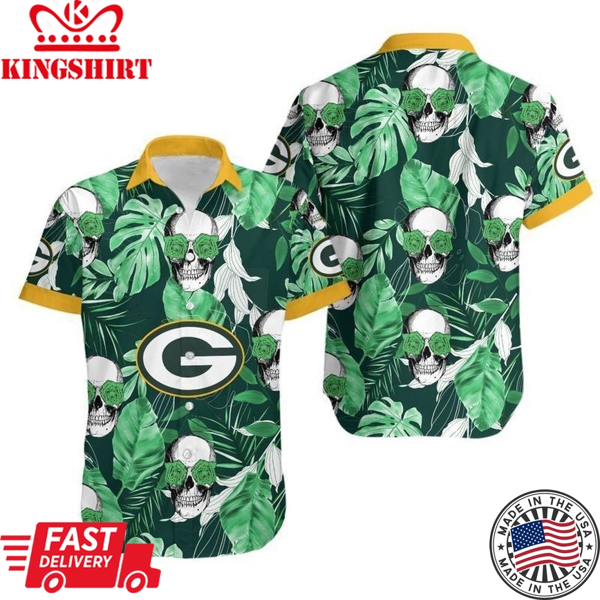 Green Bay Packers Coconut Leaves And Skulls Hawaii Shirt And Shorts: Summer Collection