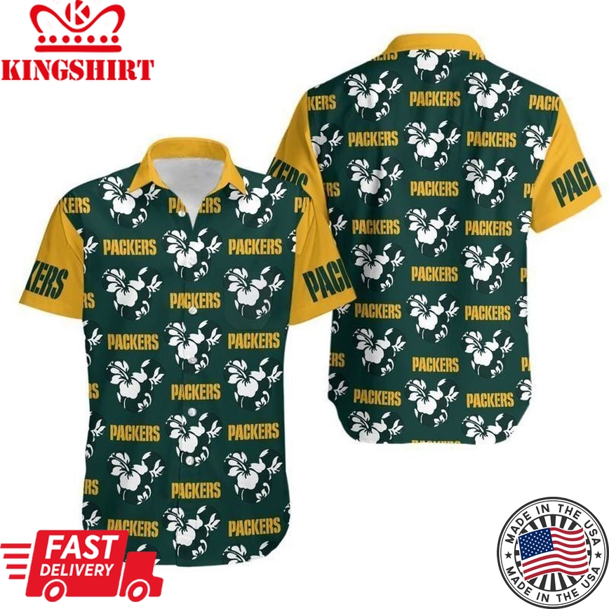 Green Bay Packers Mickey And Flowers Hawaii Shirt And Shorts: Summer Collection