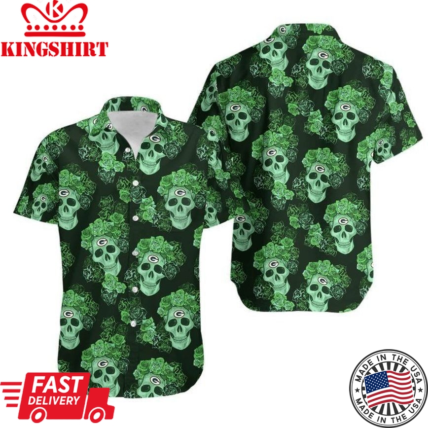 Green Bay Packers Mystery Skull And Flower Hawaii Shirt And Shorts: Summer Collection, Trending Hawaiian Shirts