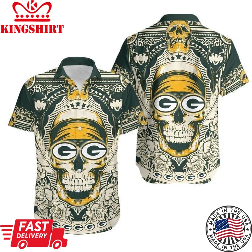 Green Bay Packers Skull NFL Gift For Fan Hawaii Shirt And Shorts: Summer Collection, Trending Hawaiian Shirts