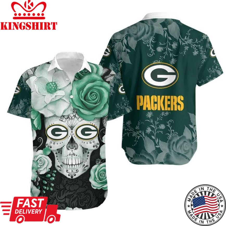 Green Bay Packers Skull NFL Gift For Fan Hawaiian Graphic Print Short