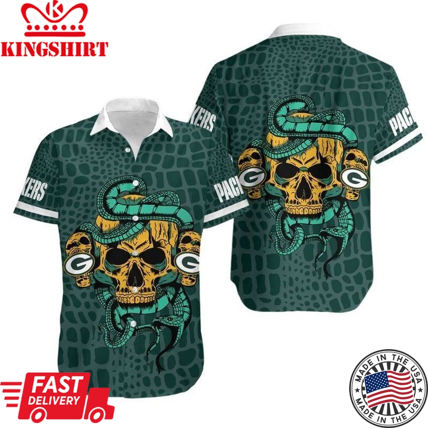 Green Bay Packers Snake And Skull Hawaii Shirt And Shorts: Summer Collection