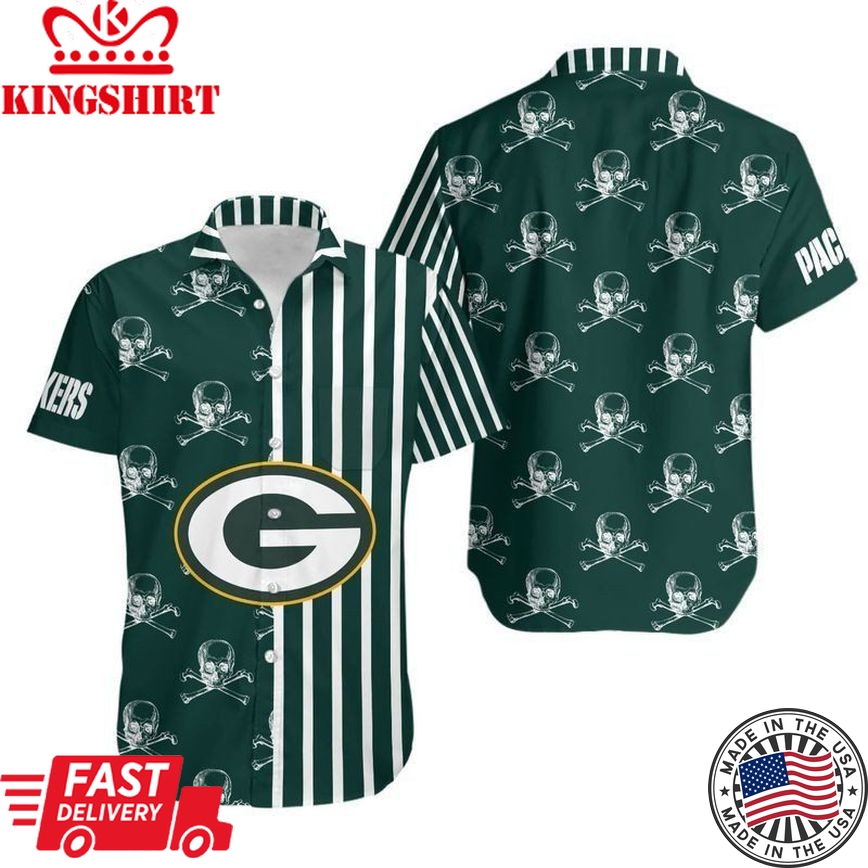 Green Bay Packers Stripes And Skull Hawaii Shirt And Shorts: Summer Collection