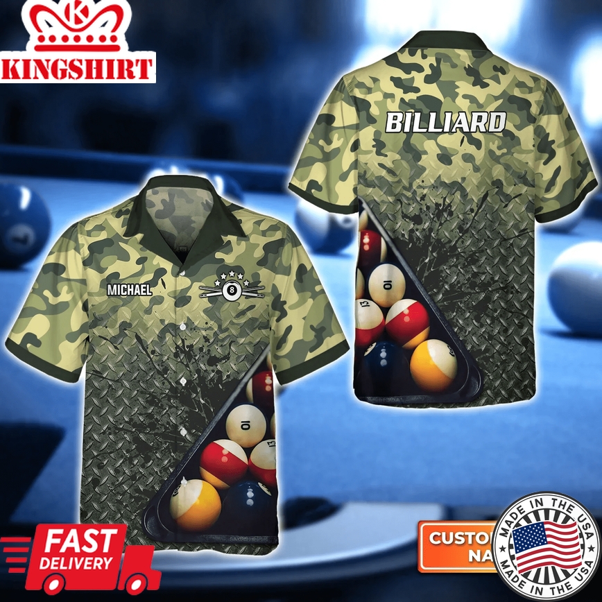 Green Camo Billiard 3D Trendy Hawaiian Shirt, Darts Trendy Hawaiian Shirt For Men, Women, Darts Team Shirt