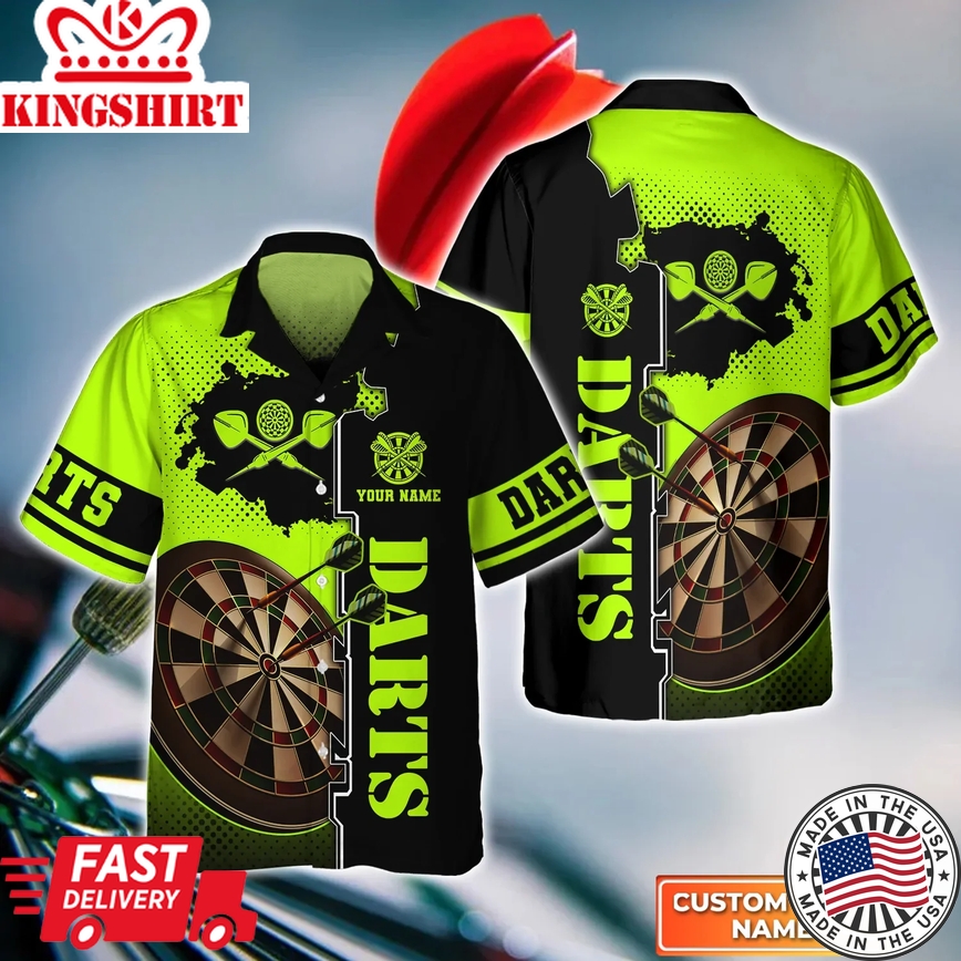 Green Dartboard Personalized Name 3D Trendy Hawaiian Shirt For Darts Team, Dart Shirt, Dart Gift, Dart Lover Gift