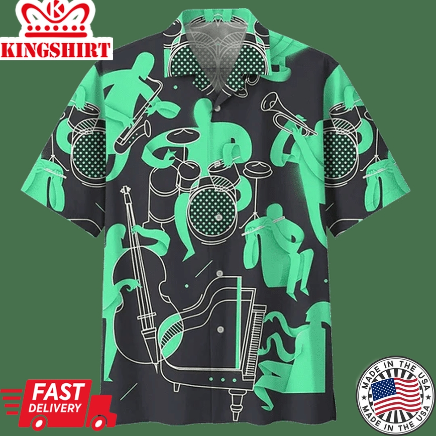 Green Drum Trendy Hawaiian Shirt For Men, Funny Drummer Gift, Drums Player Shirt, Drums Player Gift