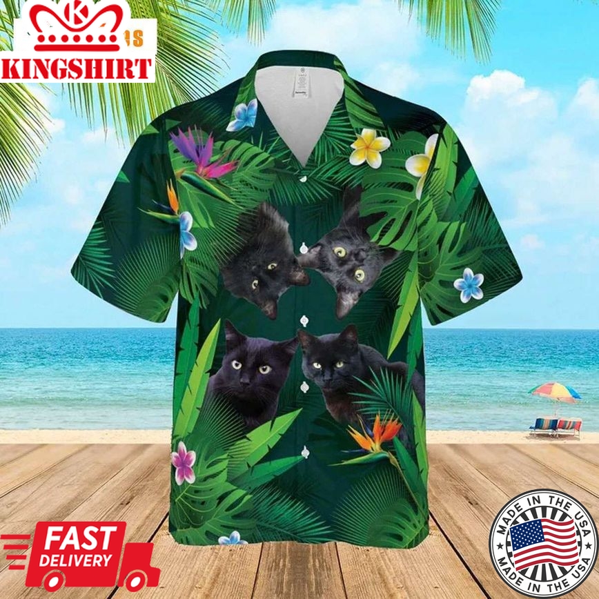 Green Floral Tropical Black Cat, Cat Trendy Hawaiian Shirt Perfect Gifts For Your Loved Ones