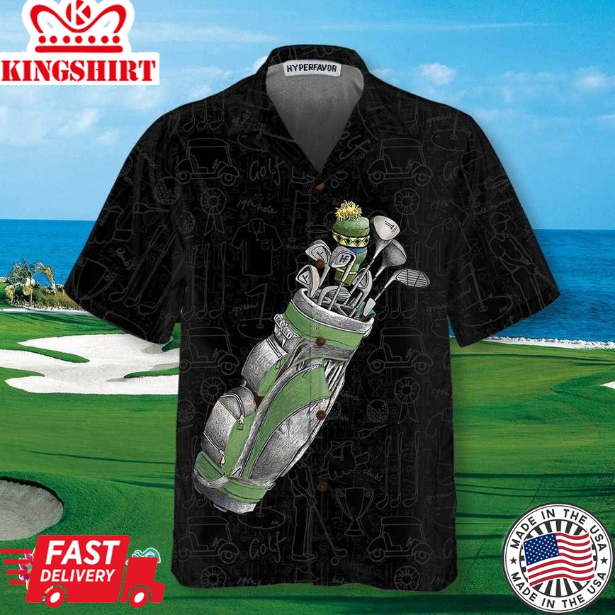 Green Golf Bag On Golfer Pattern Hawaiian Shirt, Golfing Items Pattern Shirt, Best Gift For Golfers