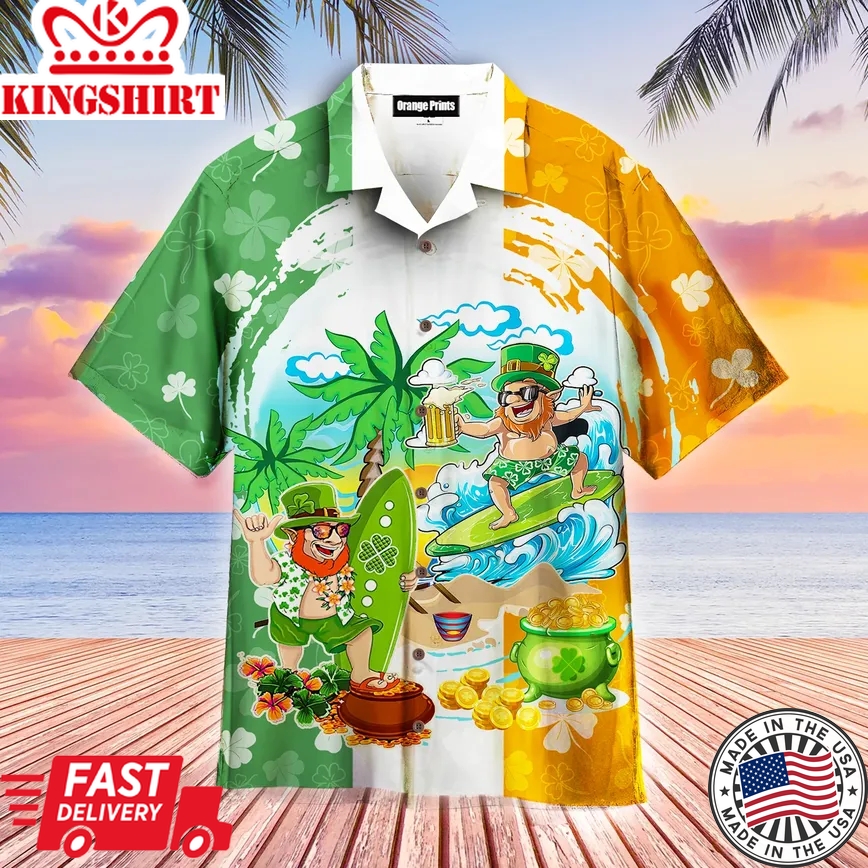 Green Irish Leprechaun Surfer St Patricks Day Trendy Hawaiian Shirt For