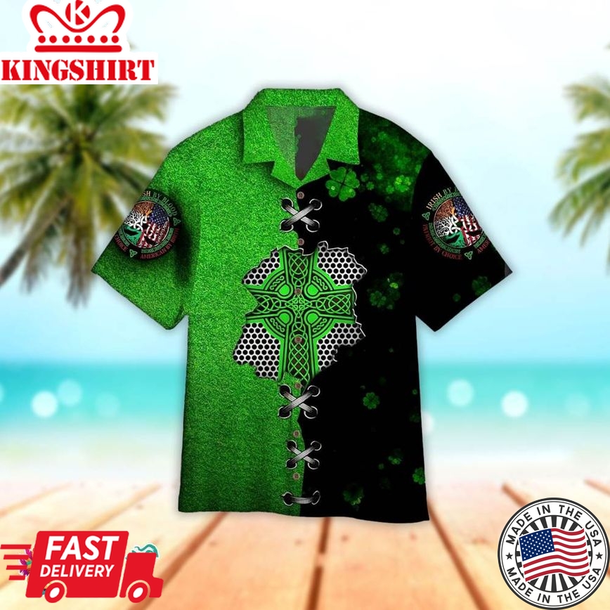 Green Irish St Patrick Celtic Knot Hawaiian Aloha Beach Shirt