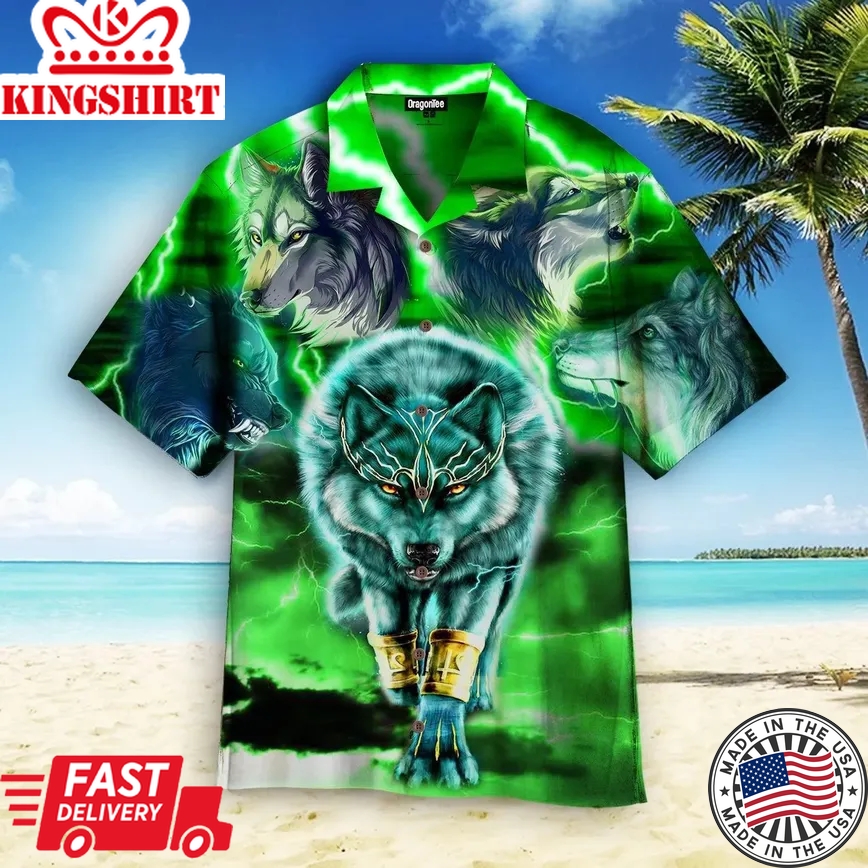 Green Neon Thunder Wolf Trendy Hawaiian Shirt