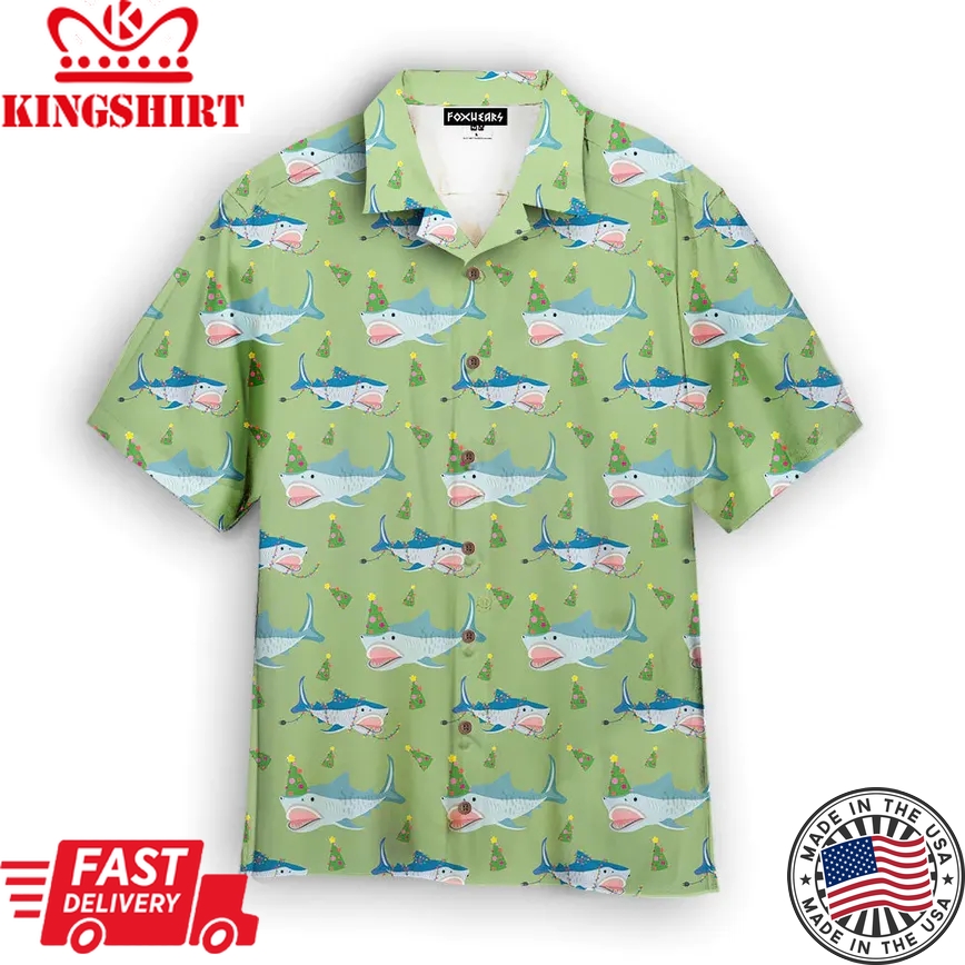 Green Shark Love Christmas In July Trendy Hawaiian Shirt For Aloha Shirt