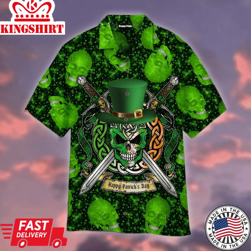 Green Skull Saint Patricks Day Trendy Hawaiian Shirt For