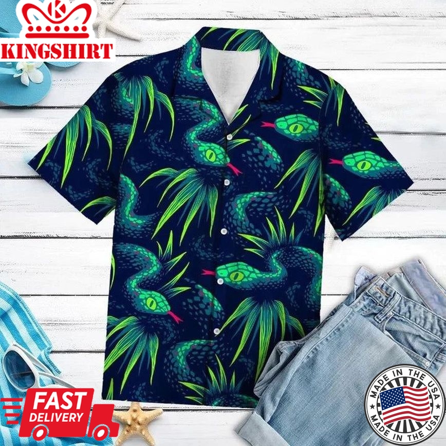 Green Snake Crawling On The Ground Hawaiian Shirt For Men And Women