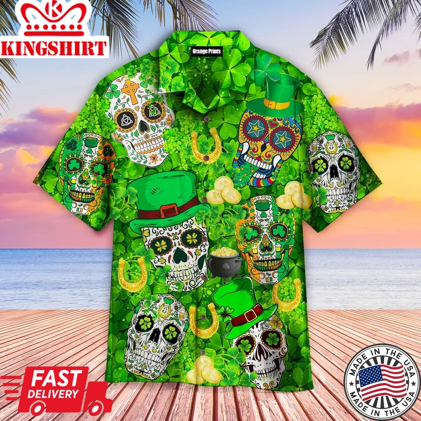 Green Sugar Skull St Patricks Day Trendy Hawaiian Shirt For