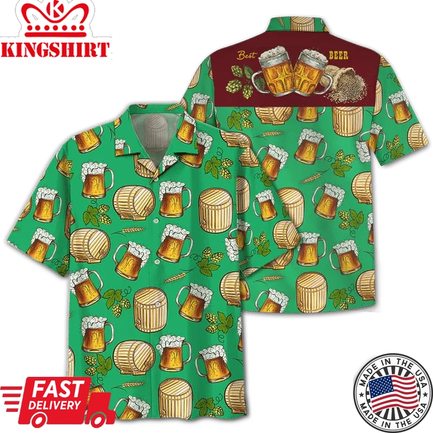 Green Theme Beer Wooden Barrel Trendy Hawaiian Shirt, Summer Aloha Hawaii Shirt